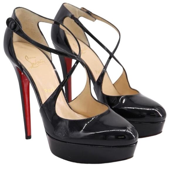 Christian Louboutin Borghese 140 Kid Black Patent Heels Size 37.5 - Picture 1 of 12